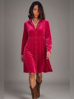 Hot Pink Velvet Dress | Size Small